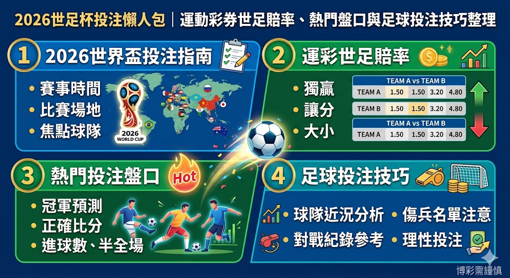 2026世足杯投注懶人包｜運動彩券世足賠率、熱門盤口與足球投注技巧整理